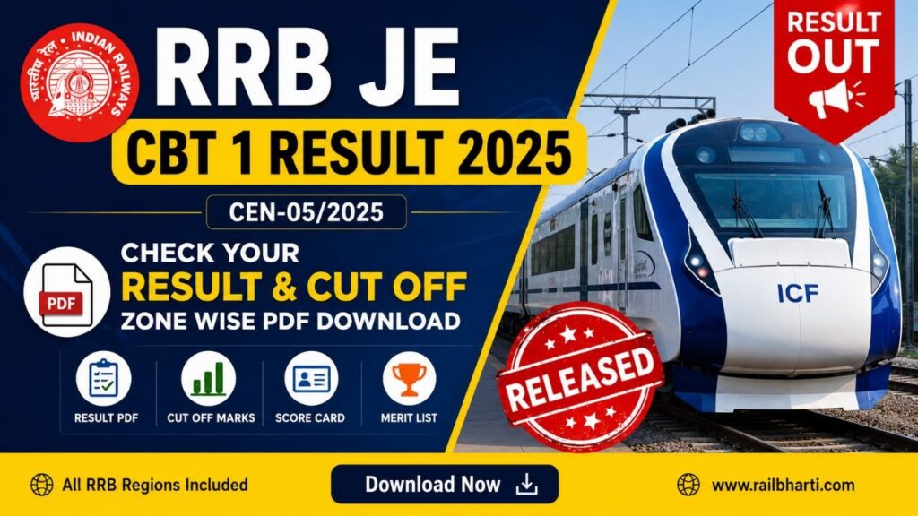 RRB JE CBT 1 Result 2025 Out | Cut Off & Score Card PDF